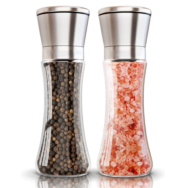 Salt and Pepper Grinder Shaker Premium Glass Bottle 2PC