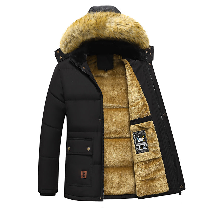 Parka Fleece Lined Thick winter Warm Hooded Fur Collar Jacket For Male