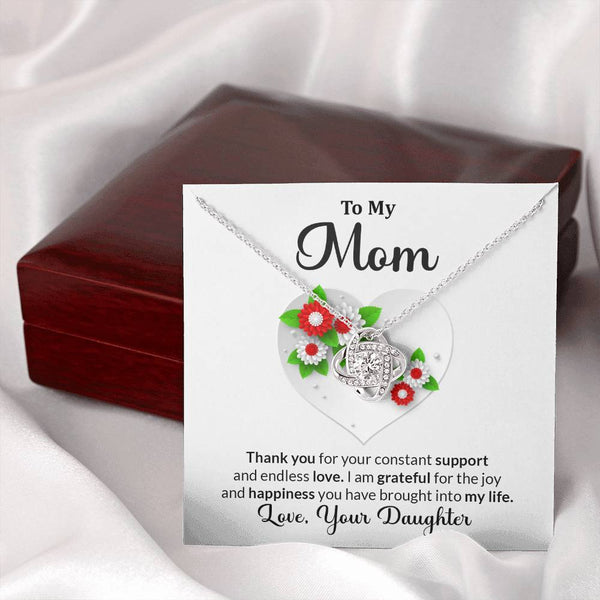 To My Loving Mom Necklace - Love Knot  Necklace With Message Card