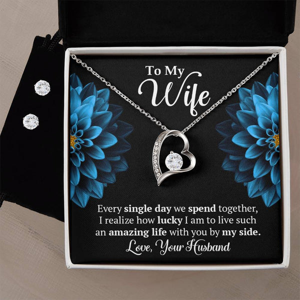 To My Wife Love Necklace With Cubic Zirconia Earring Set