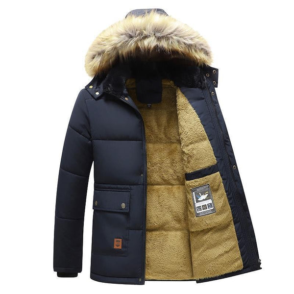 Parka Fleece Lined Thick winter Warm Hooded Fur Collar Jacket For Male