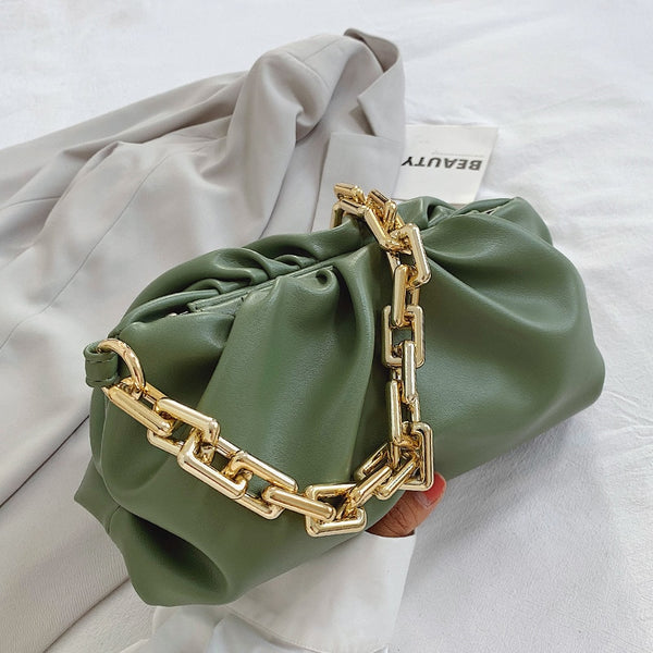 Clutch Thick Gold Chains Dumpling Clip Purse Bag For Women